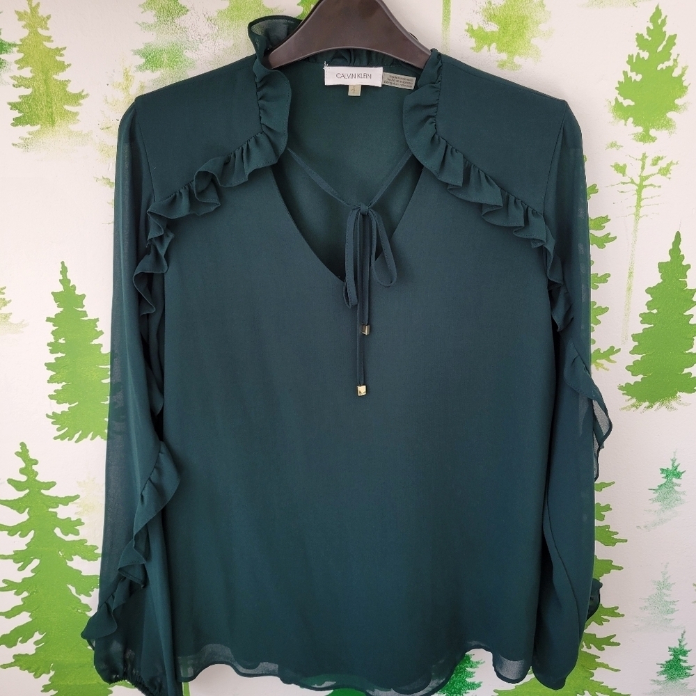 Calvin Klein Ruffle Sleeve Top.